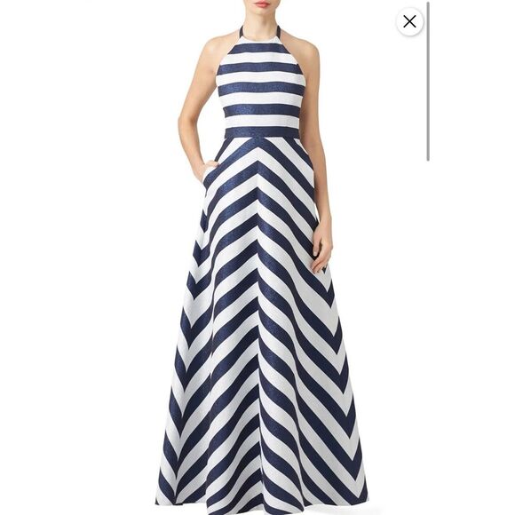 Shoshanna Dresses & Skirts - Elegant Navy & White Striped Halter Maxi Dress with Pockets Summer Wedding Guest
